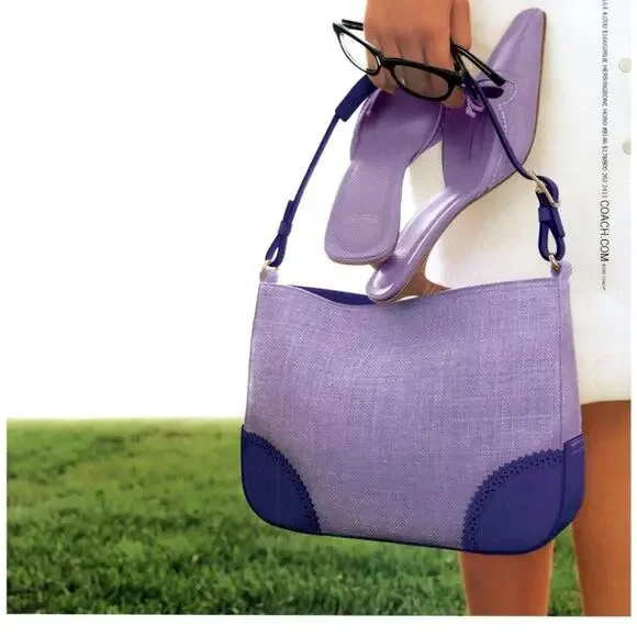 Rare Vintage Y2K Coach 8146 Purple Herringbone Hobo Bag & Silk Scarf Bundle - Picture 2 of 10